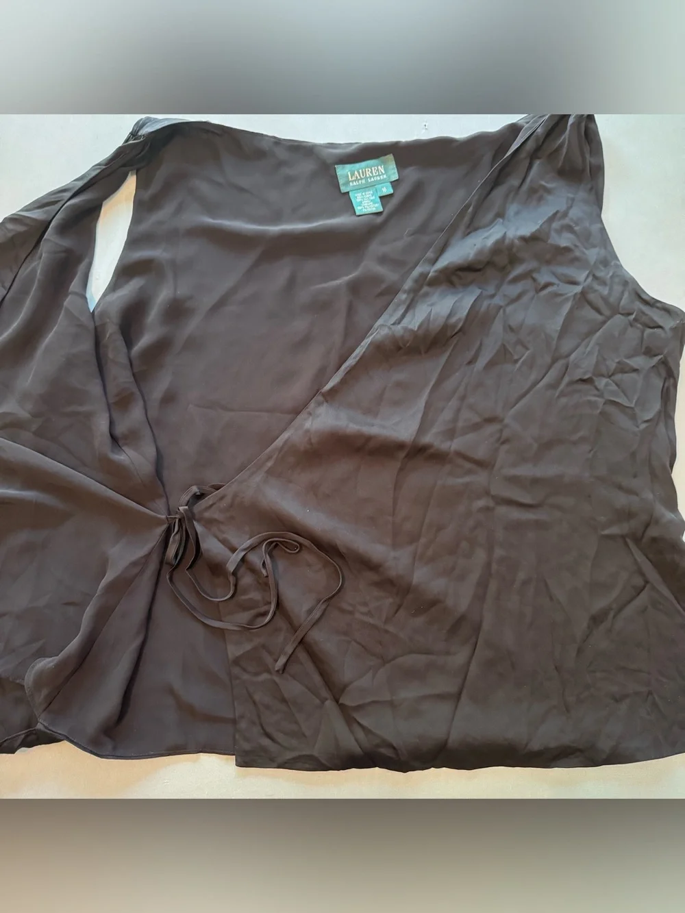 Lauren Ralph Lauren Shirt Womens 16 Black Silk shell True Wrap Tank Top 2 ties
